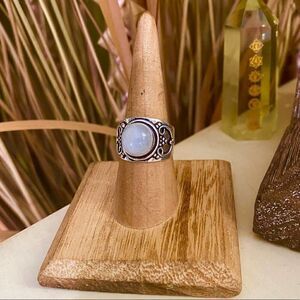 Moonstone Sterling Silver Wide Band Ring Size 8.5